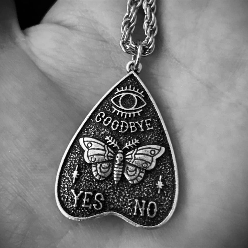 Silver Ouija Board Gothic Butterfly Pendant Necklace