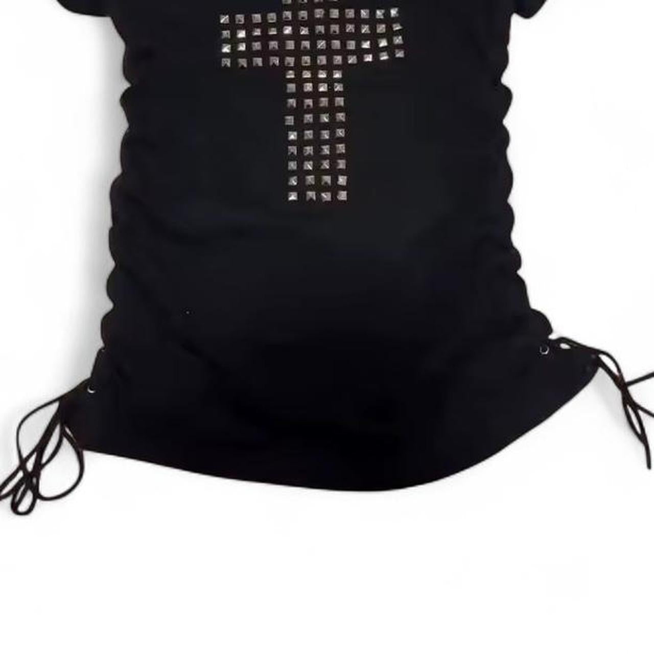 Black Ruched Y2k Cross Rhinestone Gothic Top