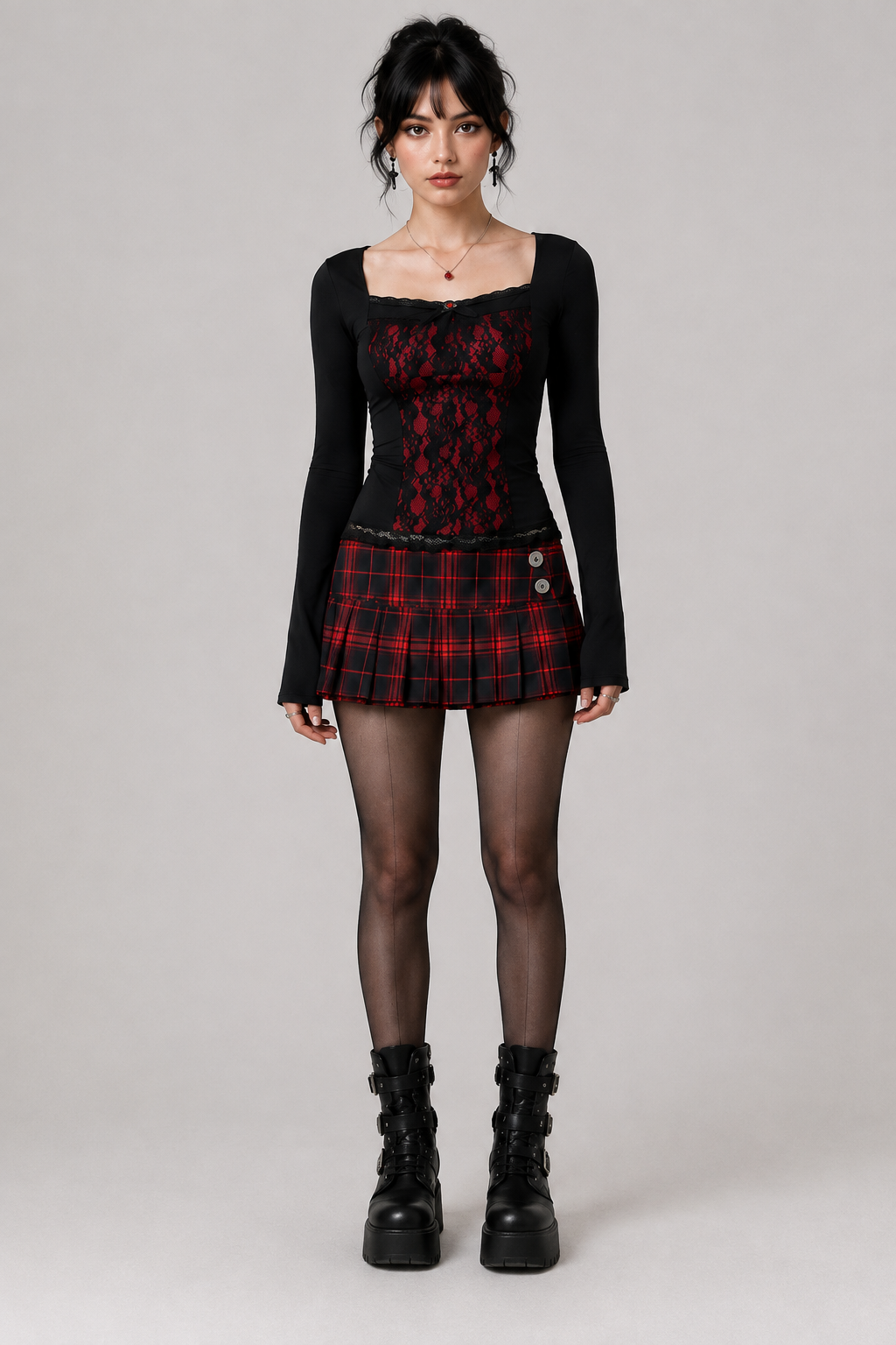 Black Dark Cherry Lace Alt Long Sleeve Top