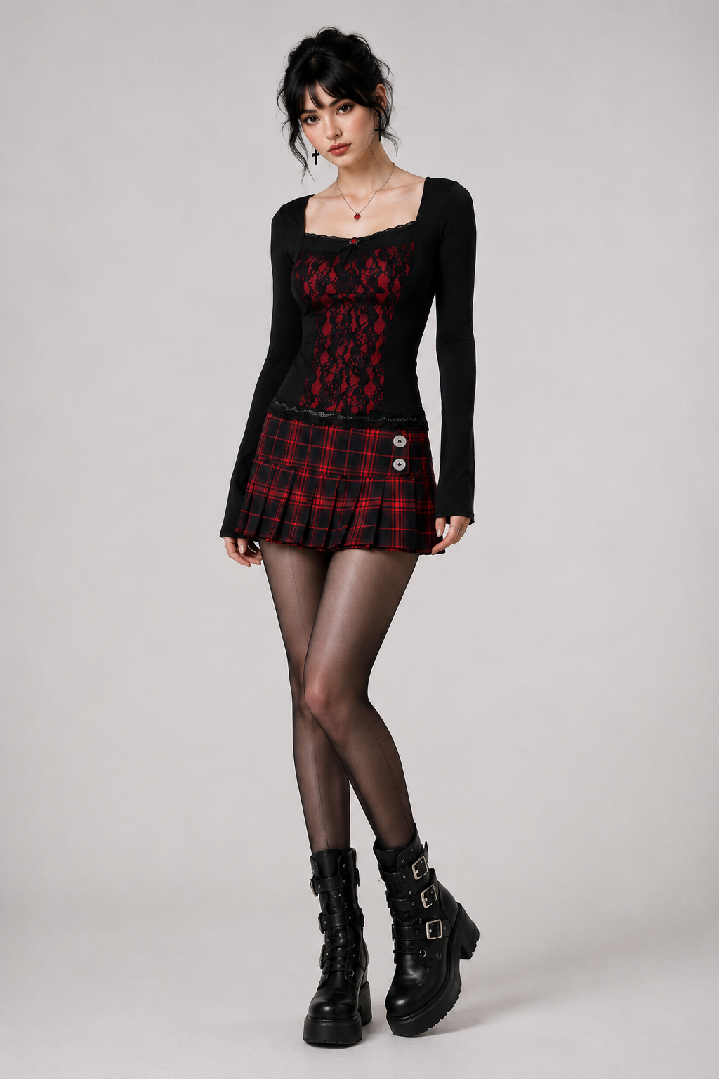 Black Dark Cherry Lace Alt Long Sleeve Top