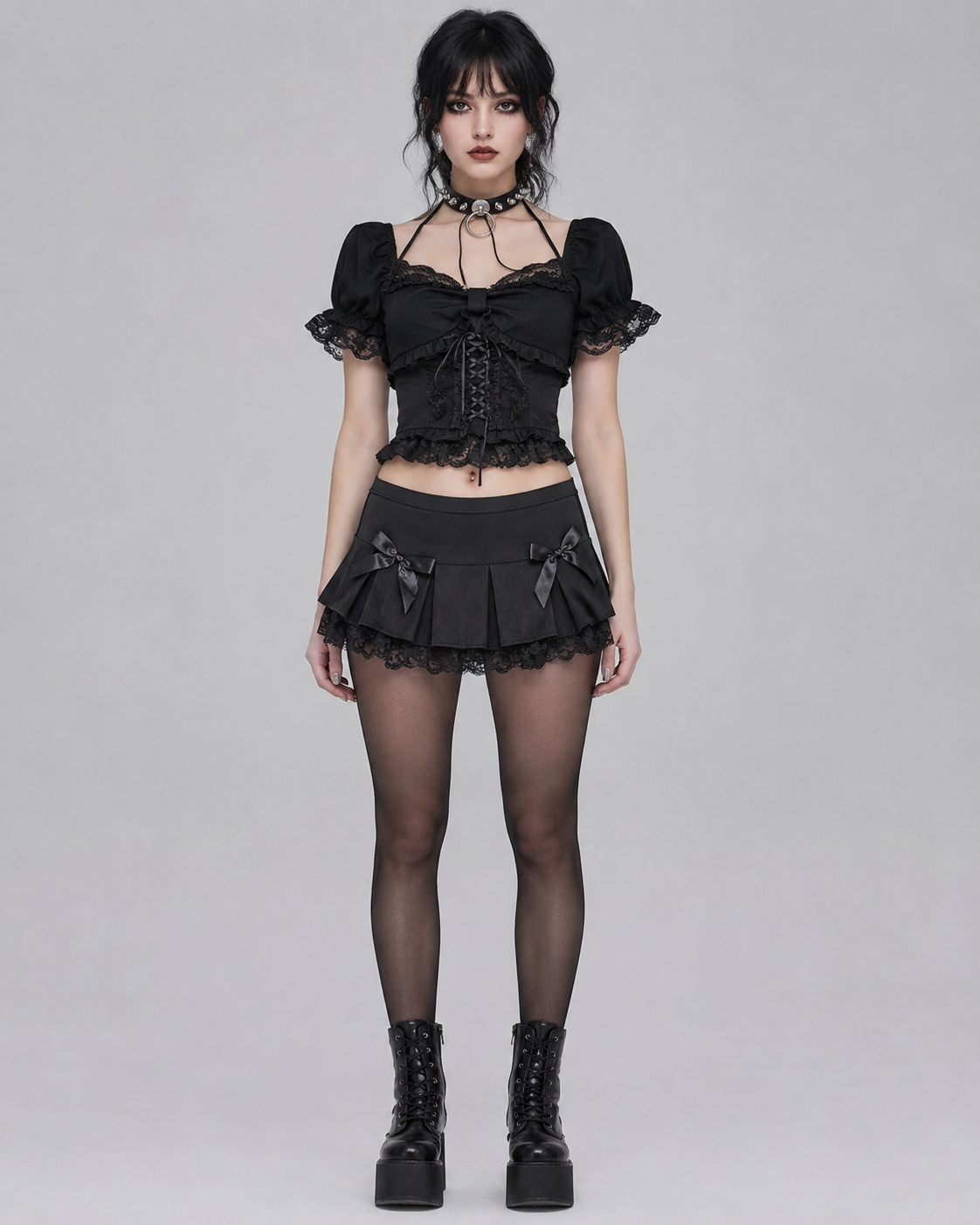 Black Low Rise Gothic Lolita Lace Mini Skirt
