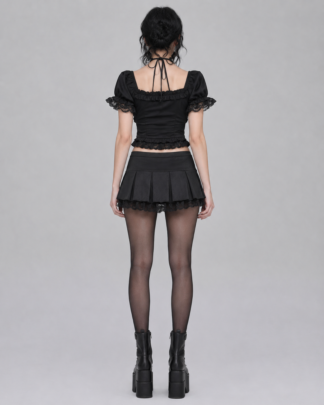 Black French Victorian Lace Up Bow Blouse