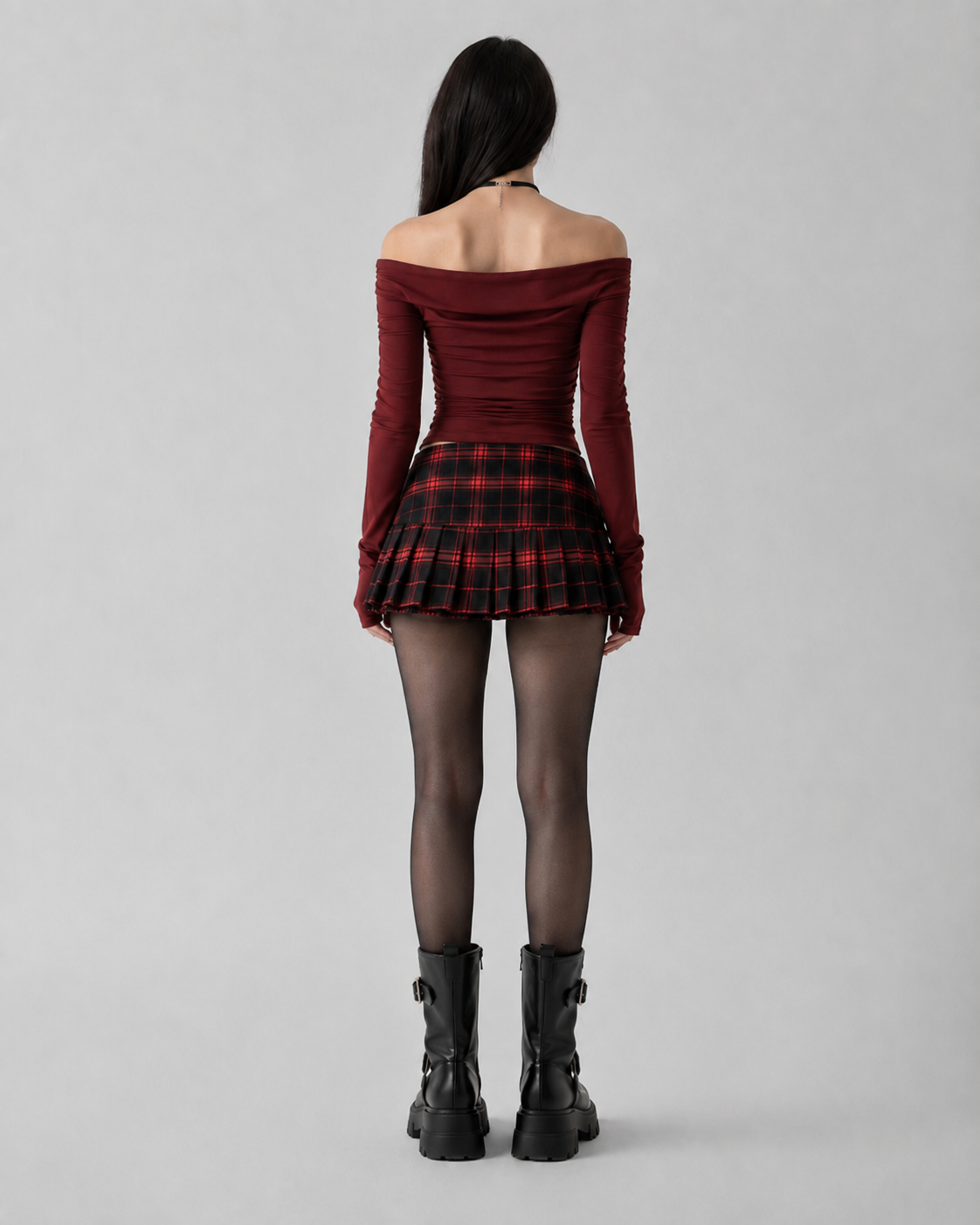 Burgundy Ruched Gothic Graphic Top