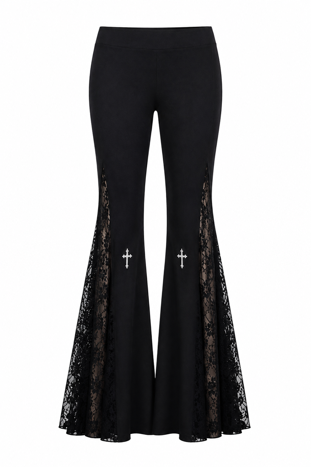 Black Gothic Lace Cross Flare Trouser Pants