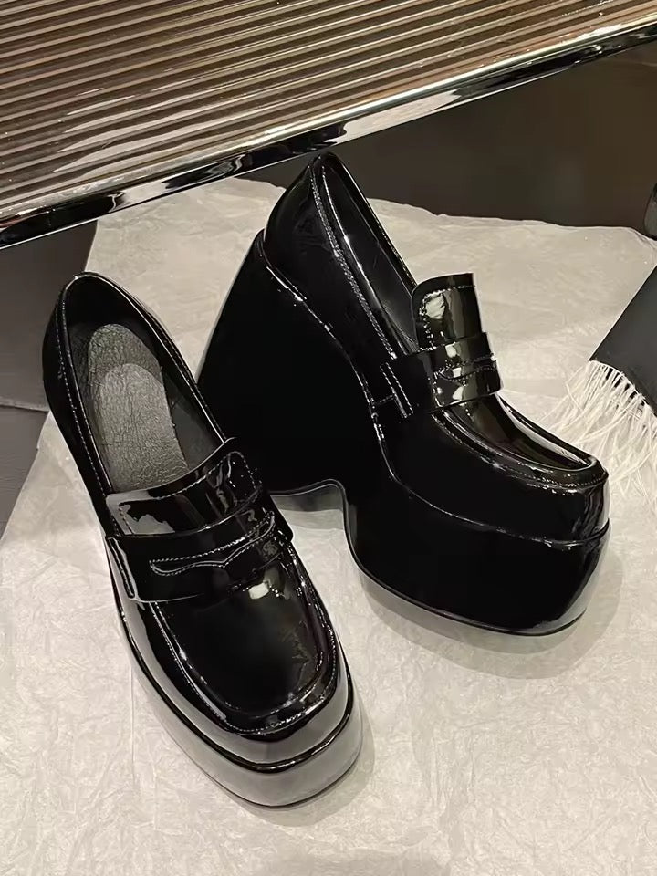 Black Chunky Patent Corporate Goth Platform Mary Jane’s