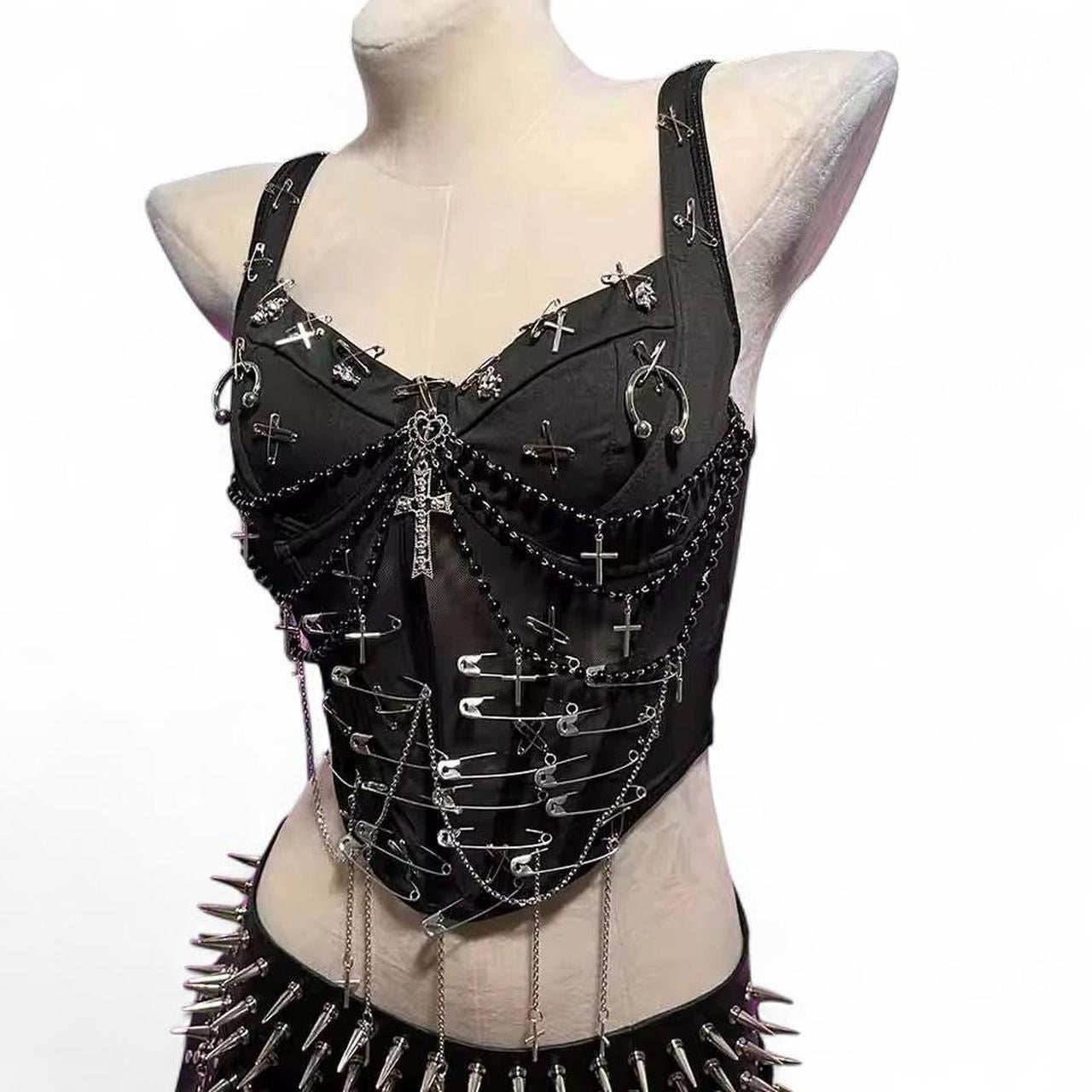 Black Customised Punk Goth Corset Chain Metalcore Top
