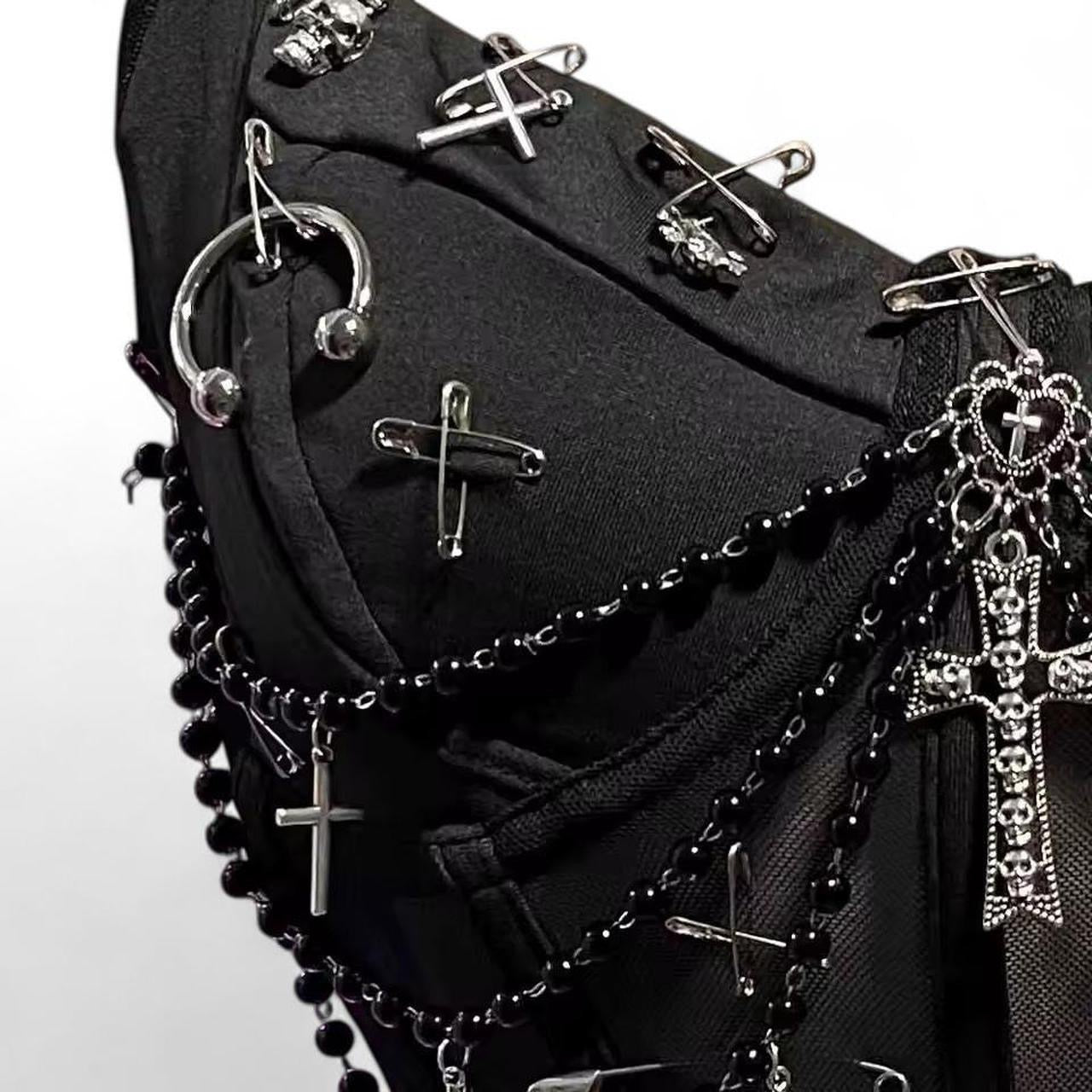Black Customised Punk Goth Corset Chain Metalcore Top