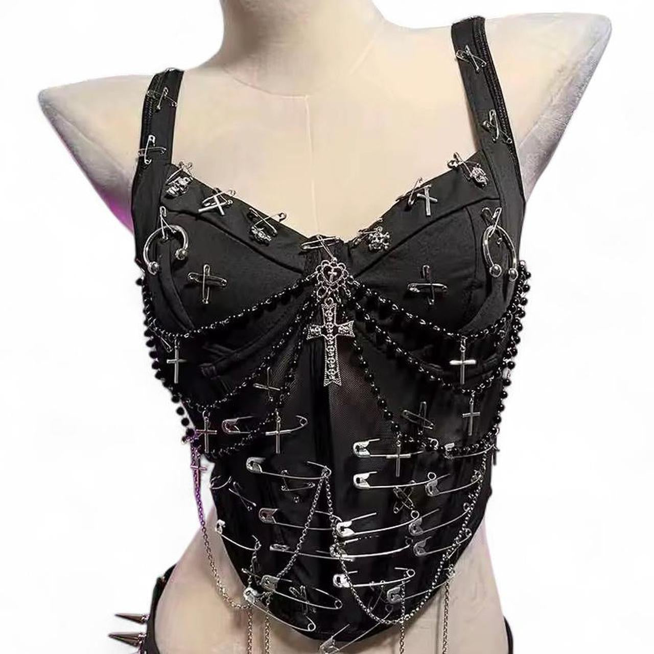 Black Customised Punk Goth Corset Chain Metalcore Top