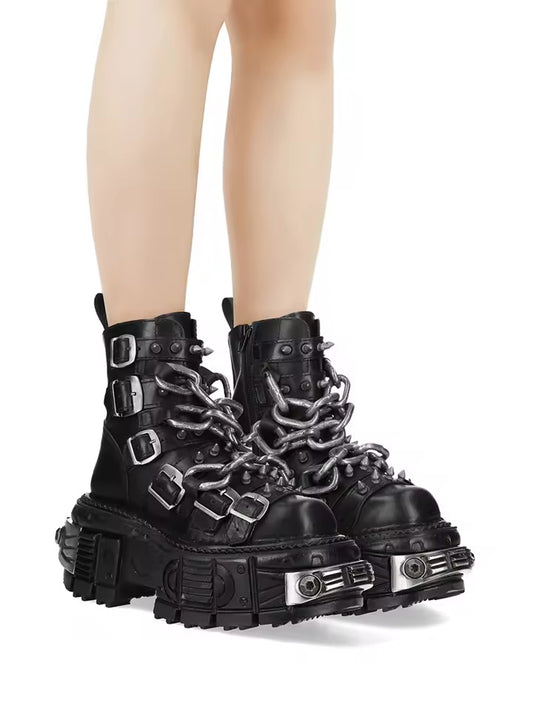 Black Chunky Chain Platform Stomper Punk Boots