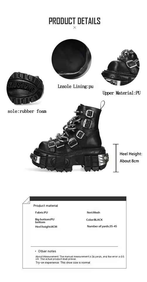 Black Chunky Chain Platform Stomper Punk Boots