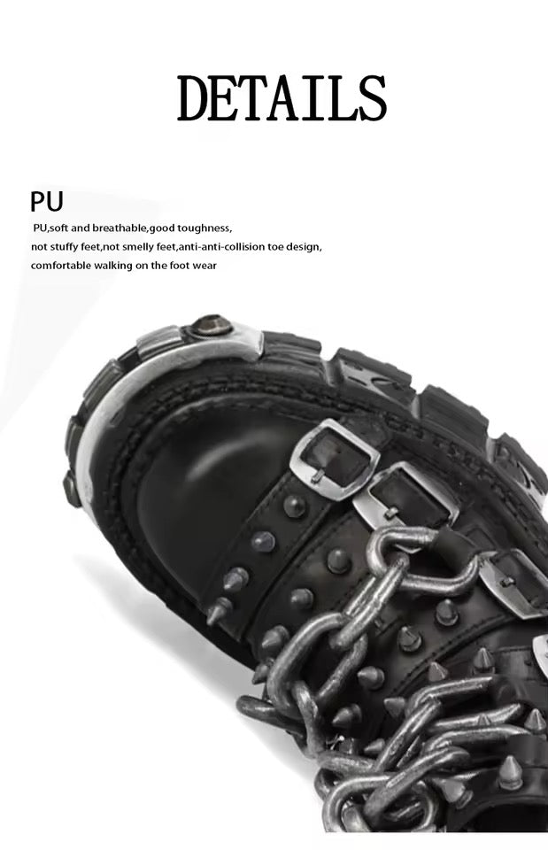 Black Chunky Chain Platform Stomper Punk Boots
