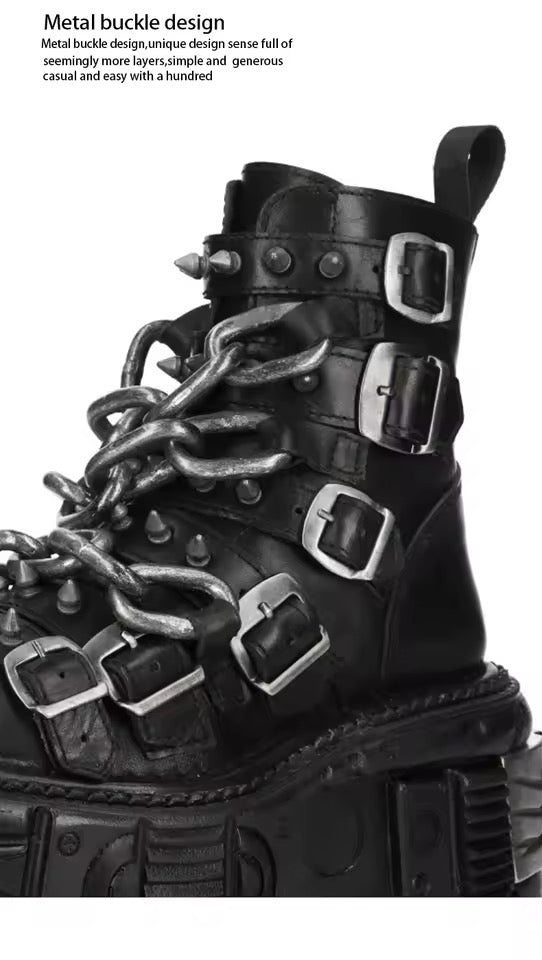 Black Chunky Chain Platform Stomper Punk Boots