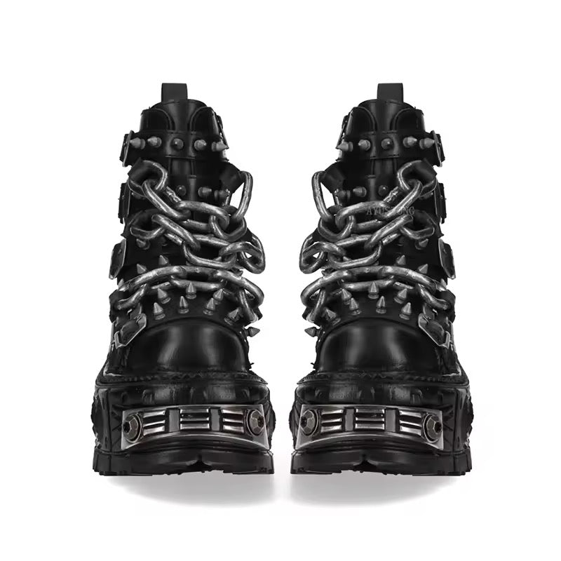 Black Chunky Chain Platform Stomper Punk Boots