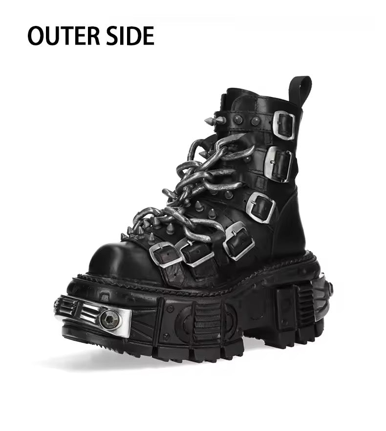 Black Chunky Chain Platform Stomper Punk Boots