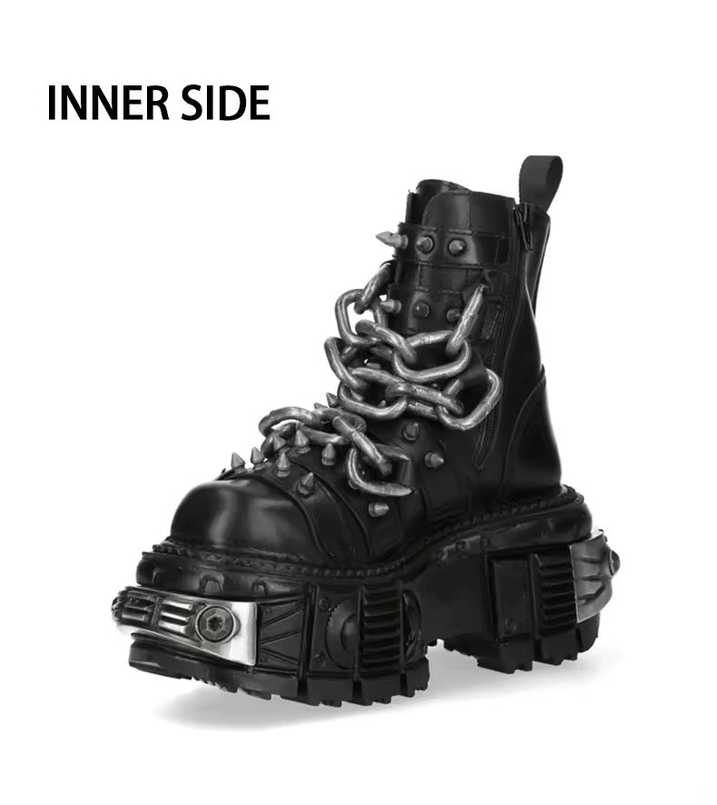 Black Chunky Chain Platform Stomper Punk Boots