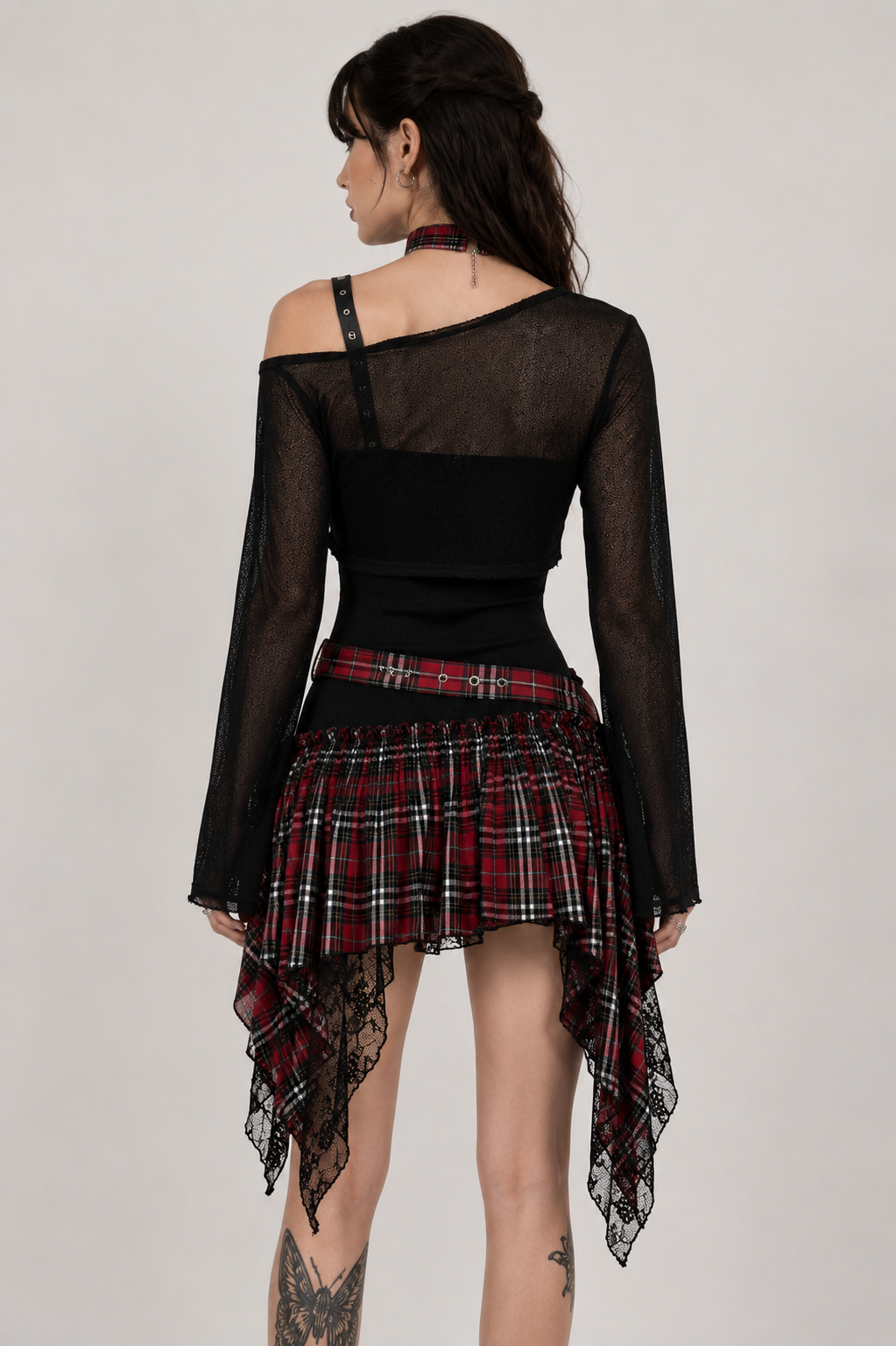 Black And Red 2 Piece Punk Checkered Dress Layer Set
