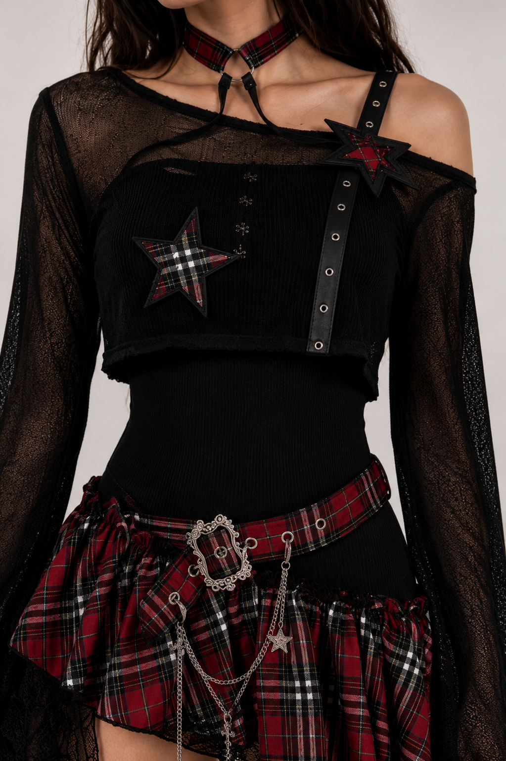 Black And Red 2 Piece Punk Checkered Dress Layer Set