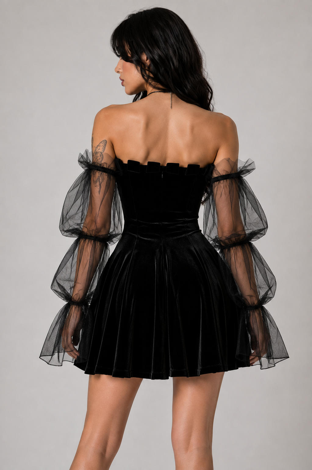 Black Gothic After Midnight Velvet Mesh Party Mini Skater Dress