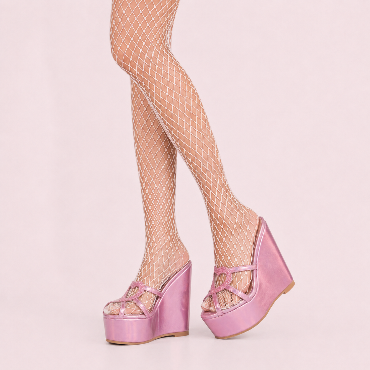 Pink Holographic Platform Heart Y2k Wedges Inspired By Legally Blonde