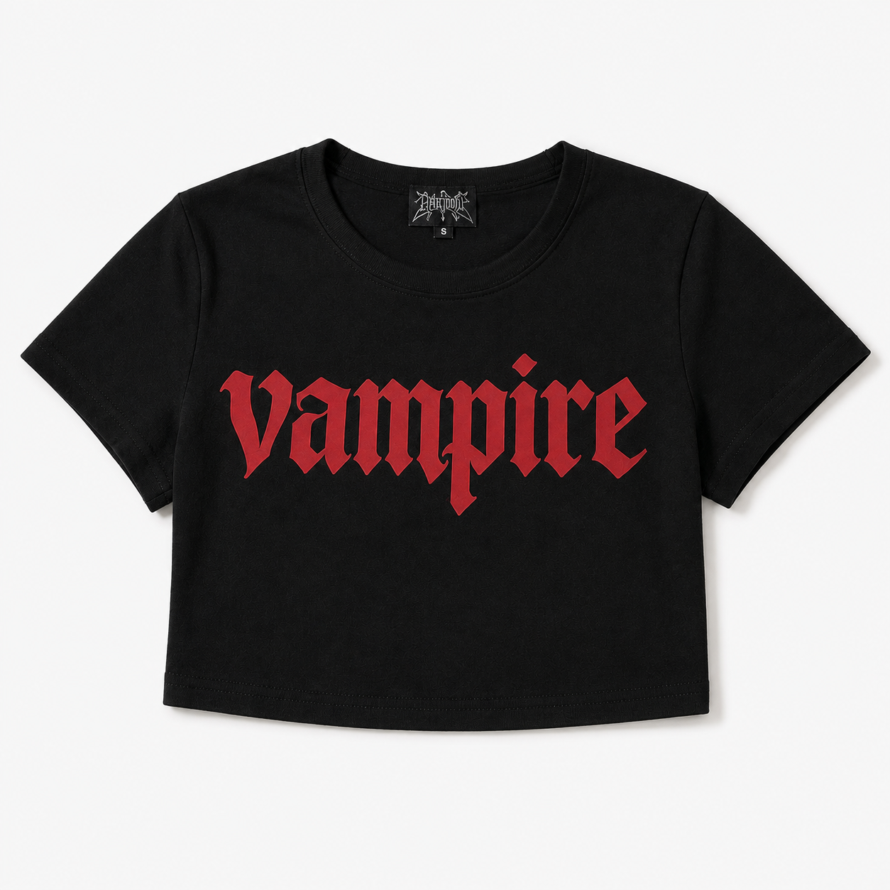 Black Gothic Vampire Slogan Cropped T Shirt