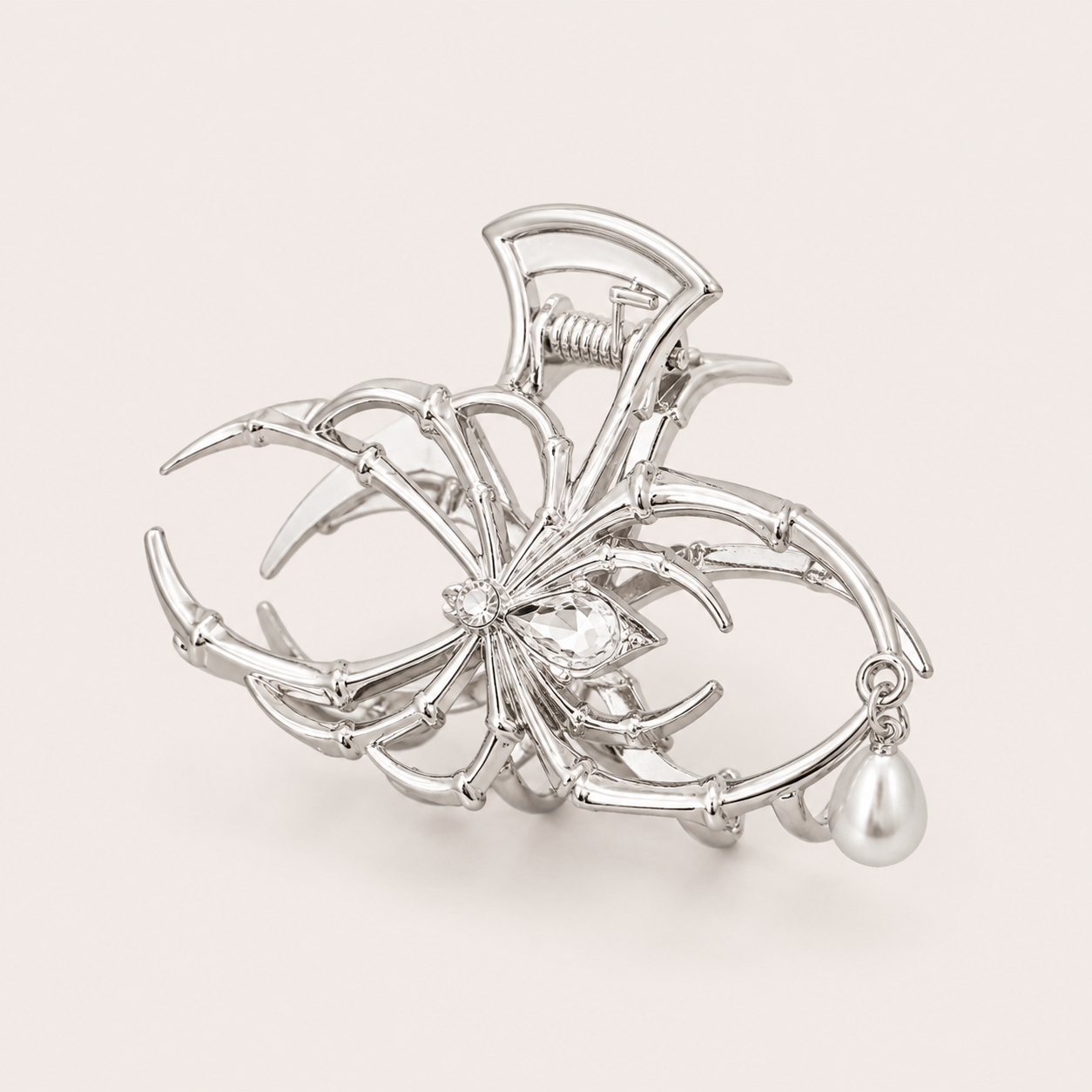 Silver Black Widow Spider Gothic Hair Claw Clip