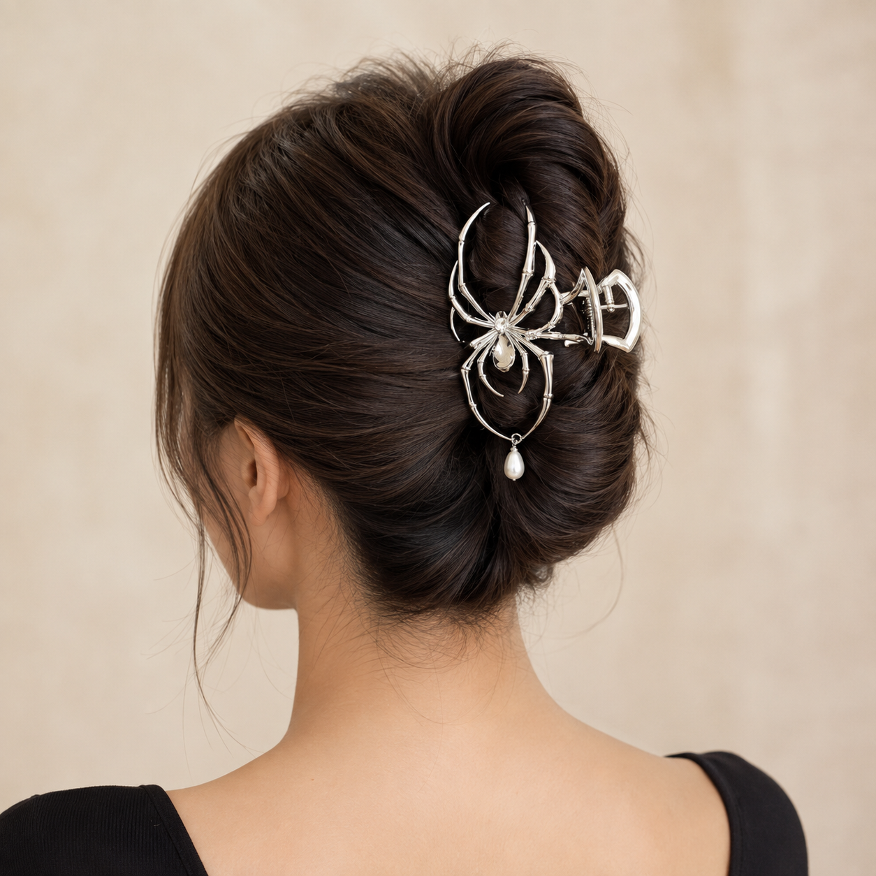Silver Black Widow Spider Gothic Hair Claw Clip