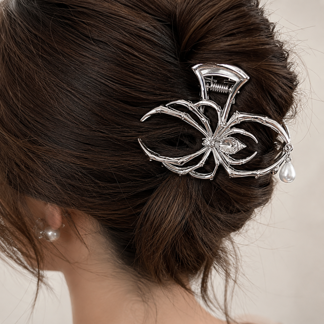 Silver Black Widow Spider Gothic Hair Claw Clip