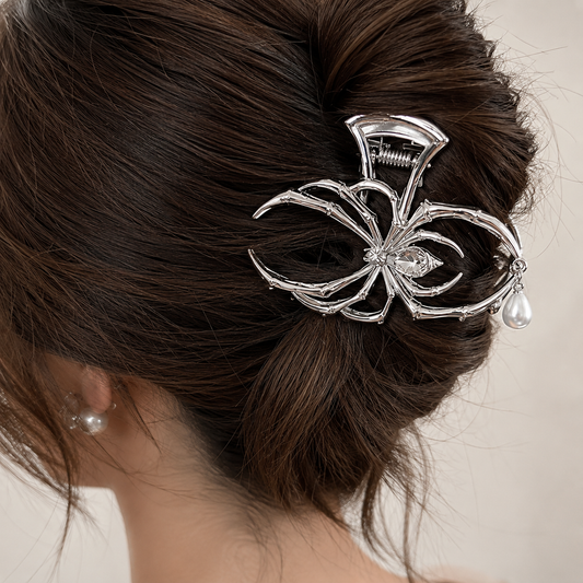 Silver Black Widow Spider Gothic Hair Claw Clip