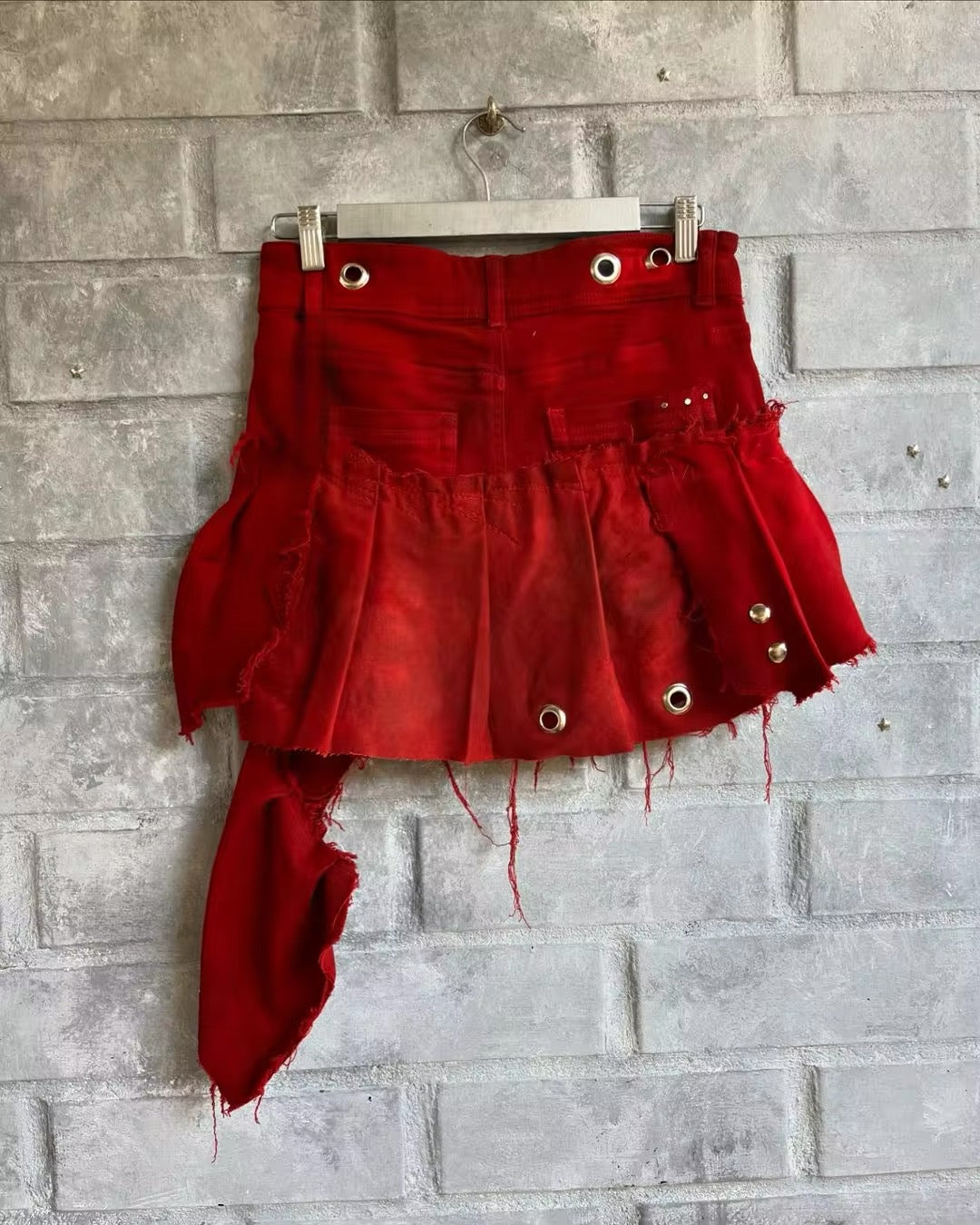 Red Denim Gothic Ra Ra Mini Skirt