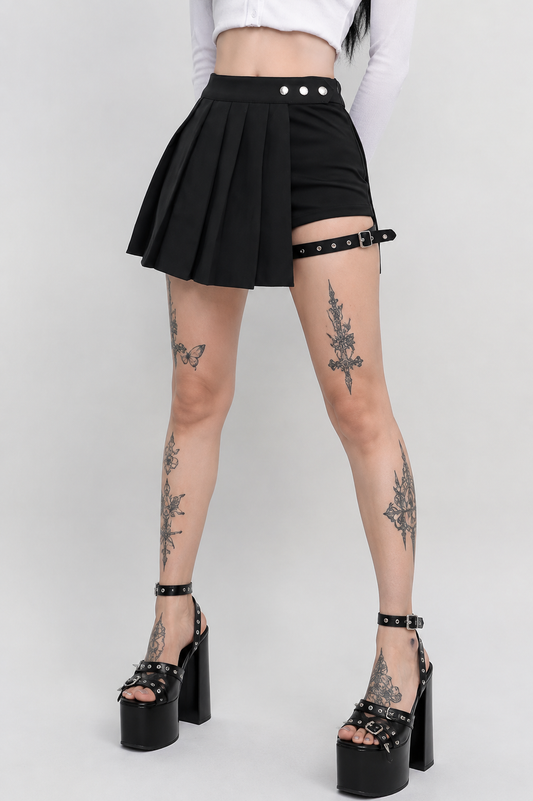 Black Punk Wrap Leg Garter Tennis Skirt