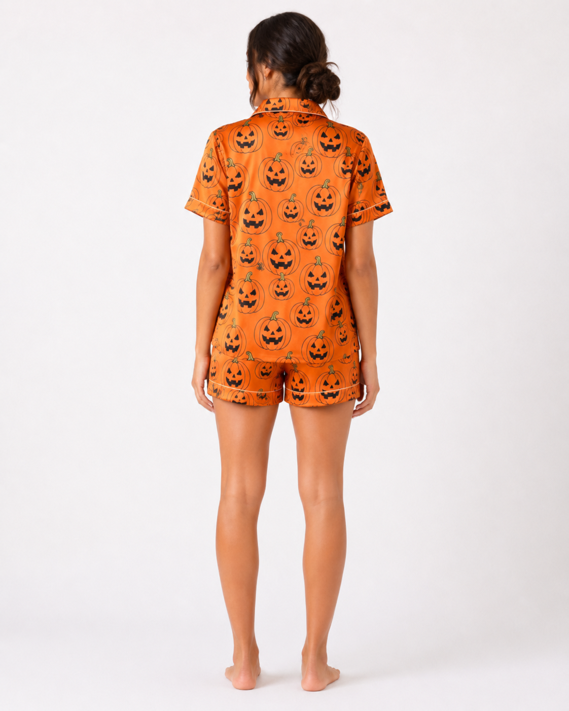 Orange Satin Evil Pumpkin 2 Piece Pyjama Set