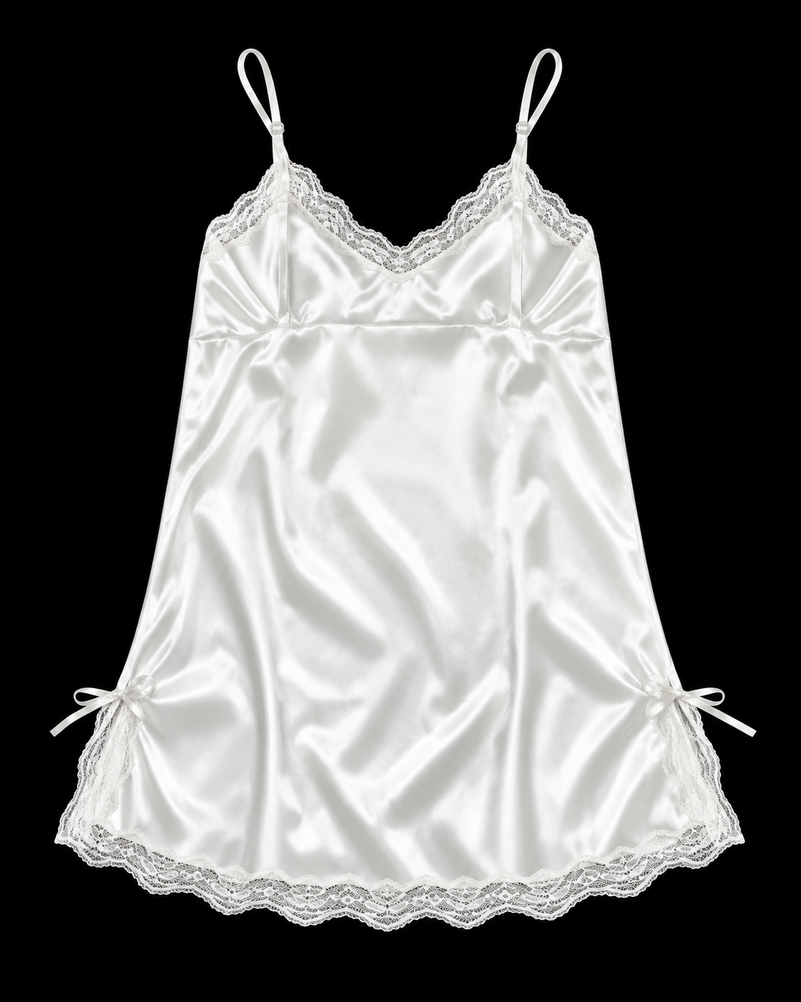 White Satin Gothic Slip Dress with Sacred Heart Print And Lace Trim