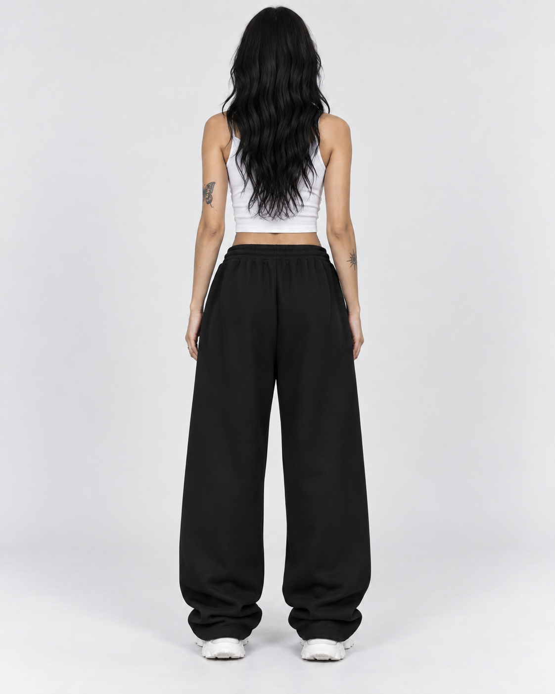 Black Wide Leg Spider Web Tracksuit Bottoms with Pink Print