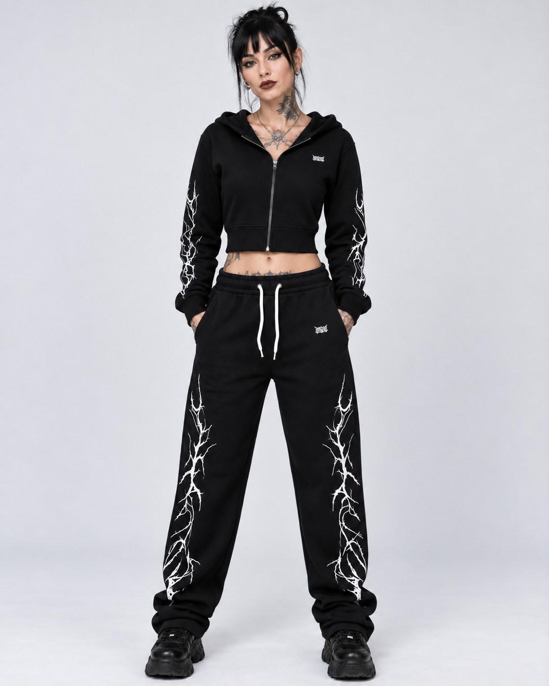 Black Graphic Gothic Zip Up Hoodie