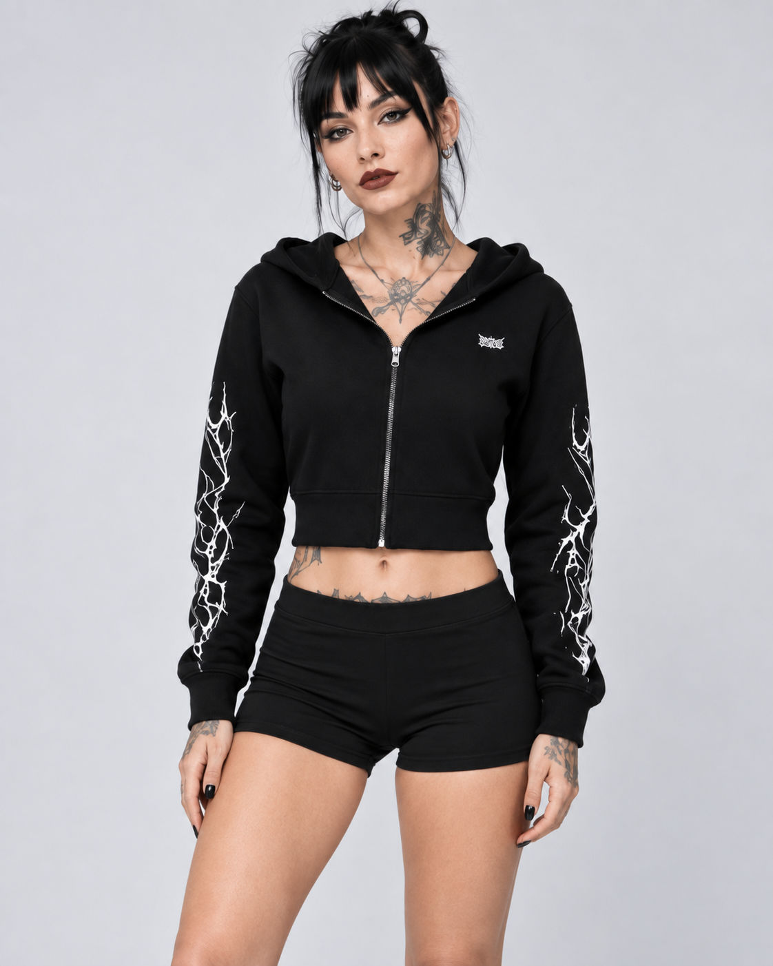 Black Graphic Gothic Zip Up Hoodie