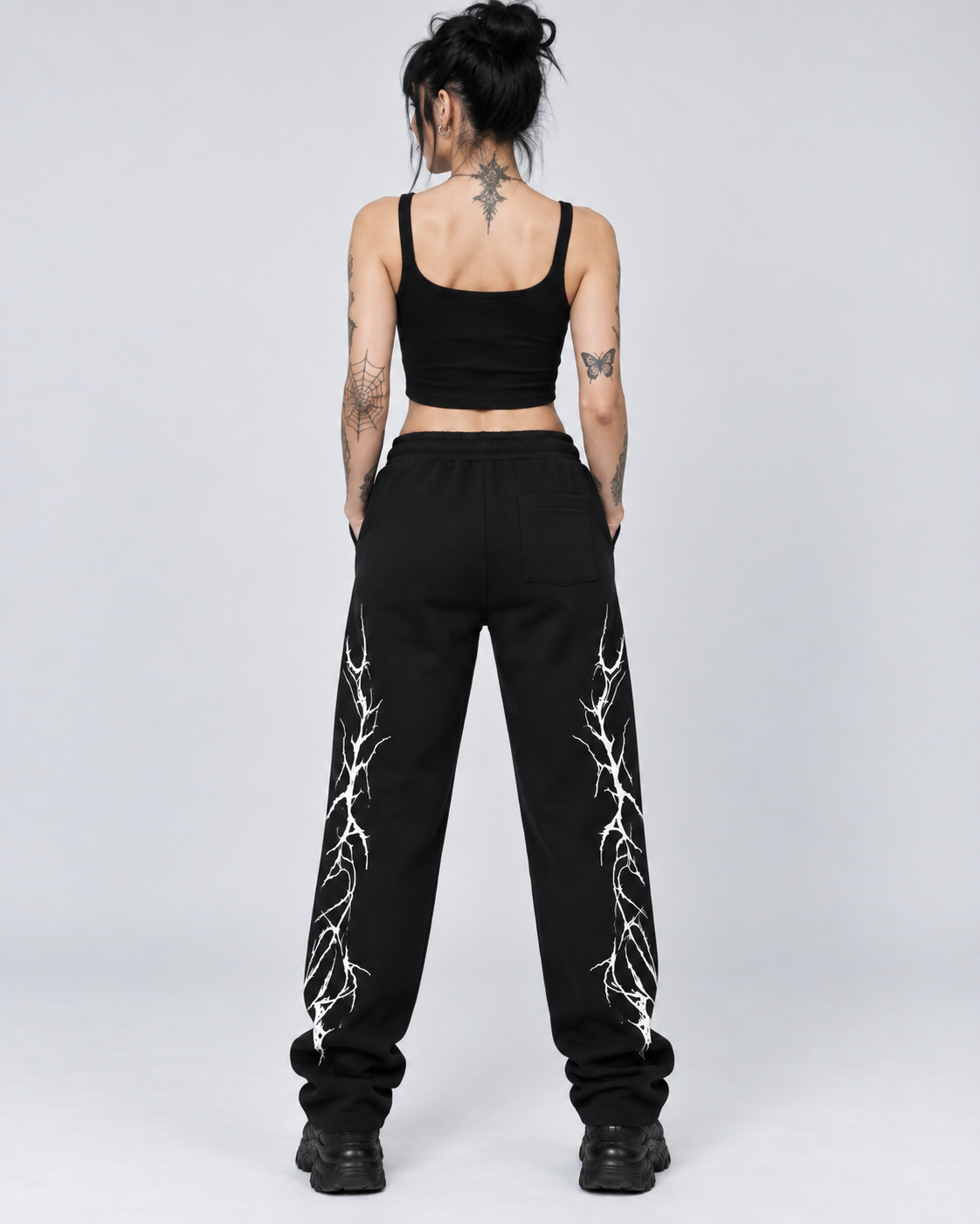 Black Graphic Joggers with White Thorn Print
