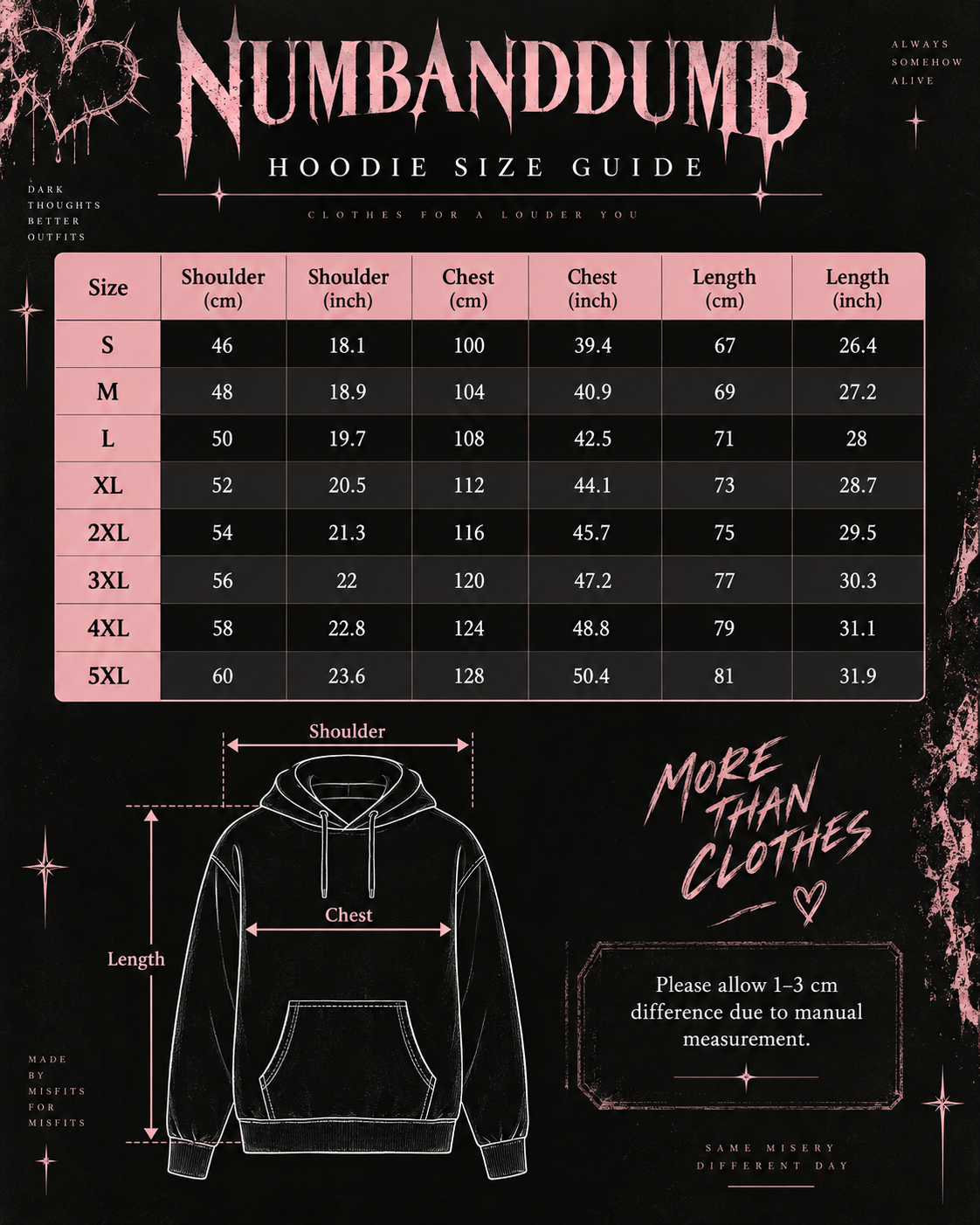 Black Gothic Oversized Graphic Hoodie with White Back Print