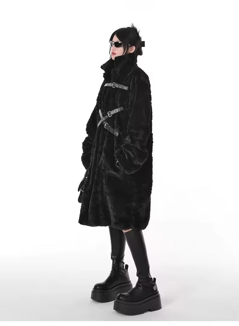 Black Faux Fur Gothic Winter Long Coat