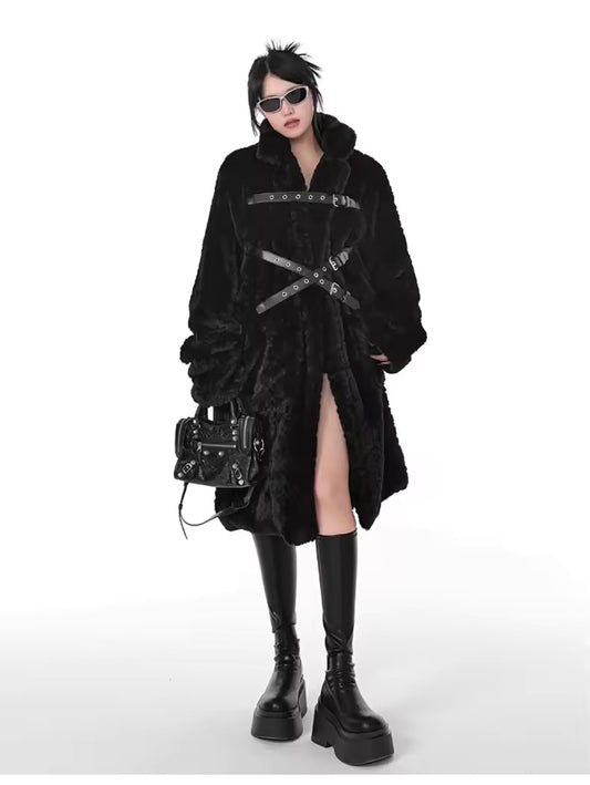 Black Faux Fur Gothic Winter Long Coat