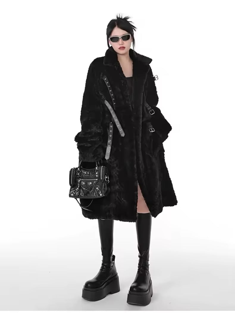 Black Faux Fur Gothic Winter Long Coat