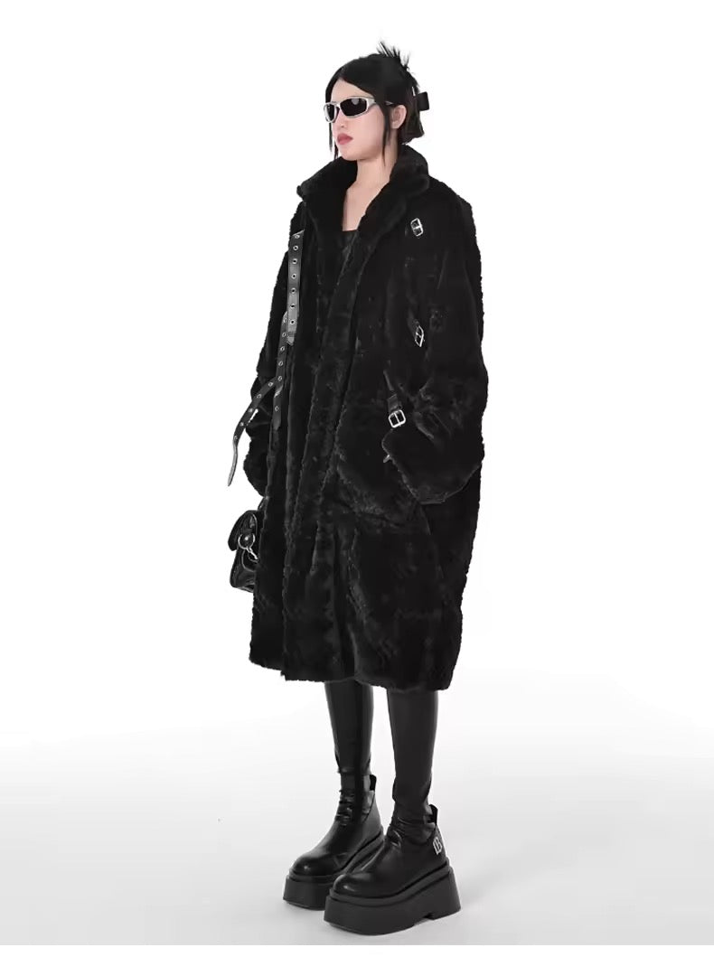 Black Faux Fur Gothic Winter Long Coat