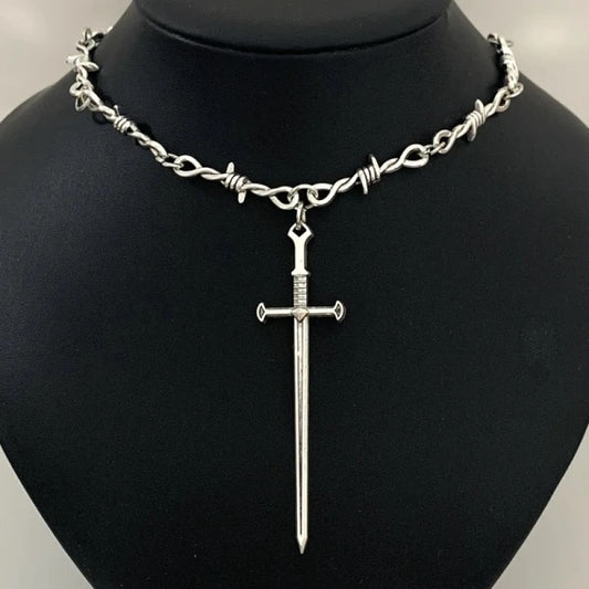 Silver Thorn Dagger Choker Necklace