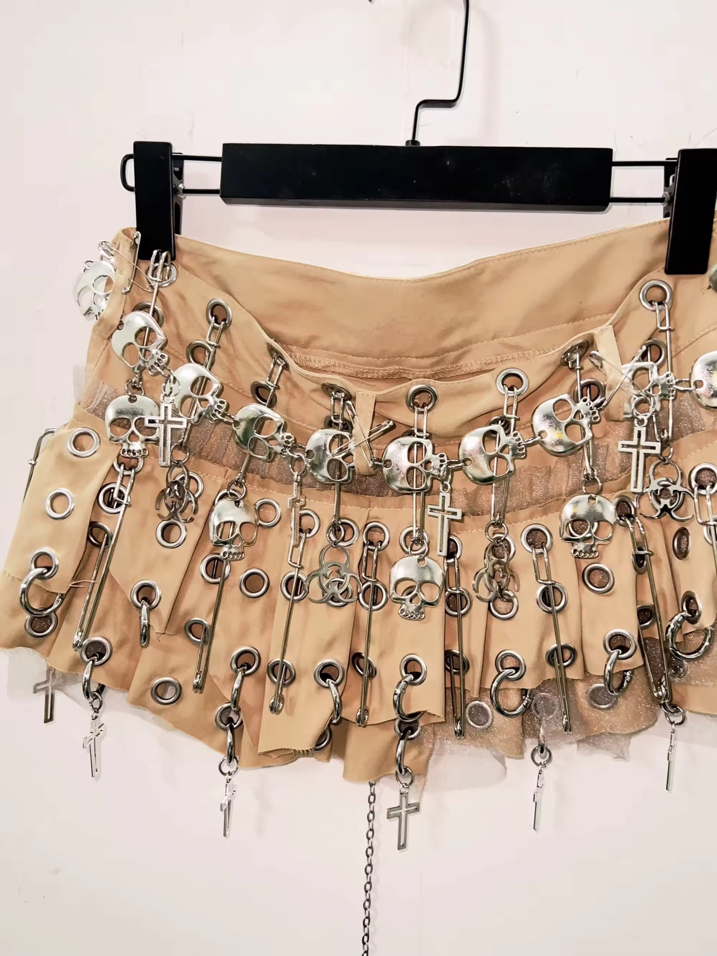 Brown Gothic Skull Charm Mini Skirt