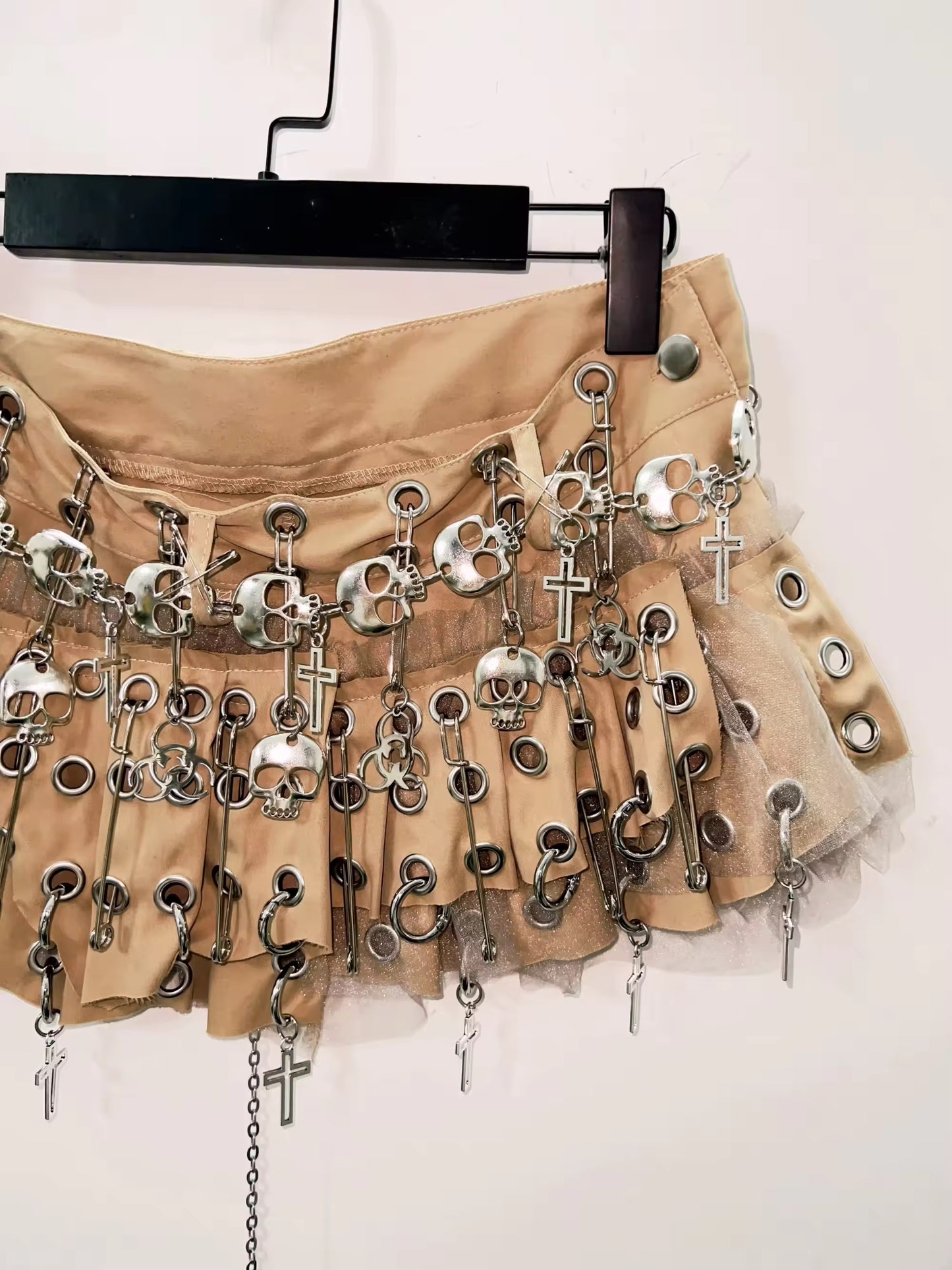 Brown Gothic Skull Charm Mini Skirt