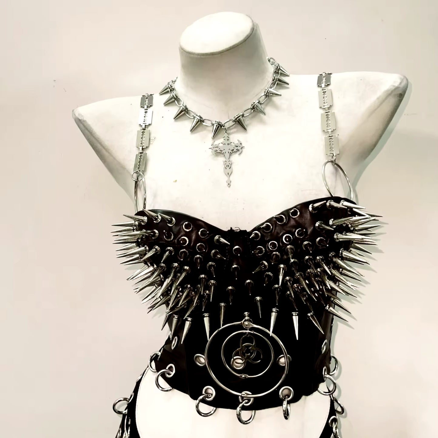 Black Punk Chain Strap Spiked Corset