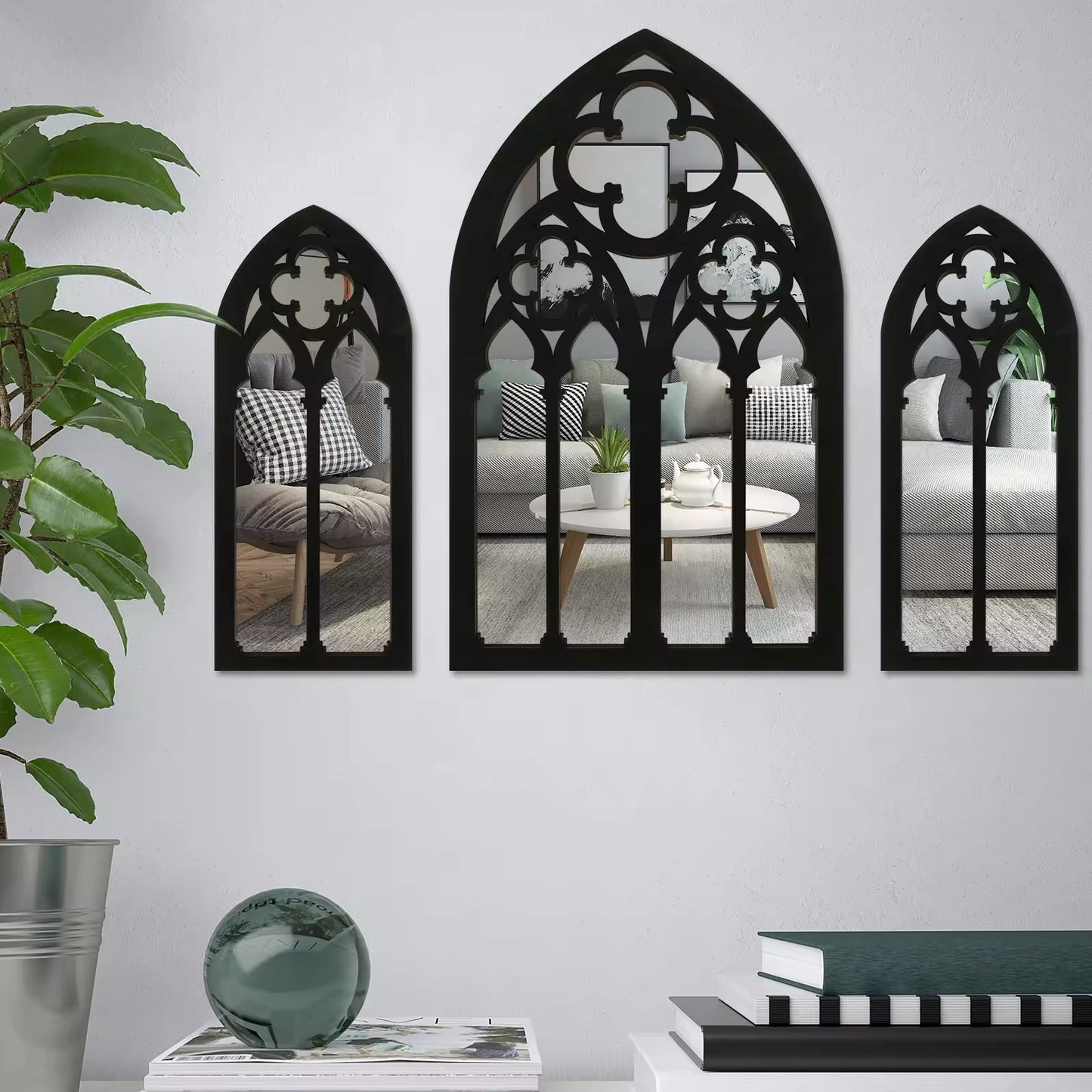 Black Gothic 3 Piece Cathedral Mirror Pack