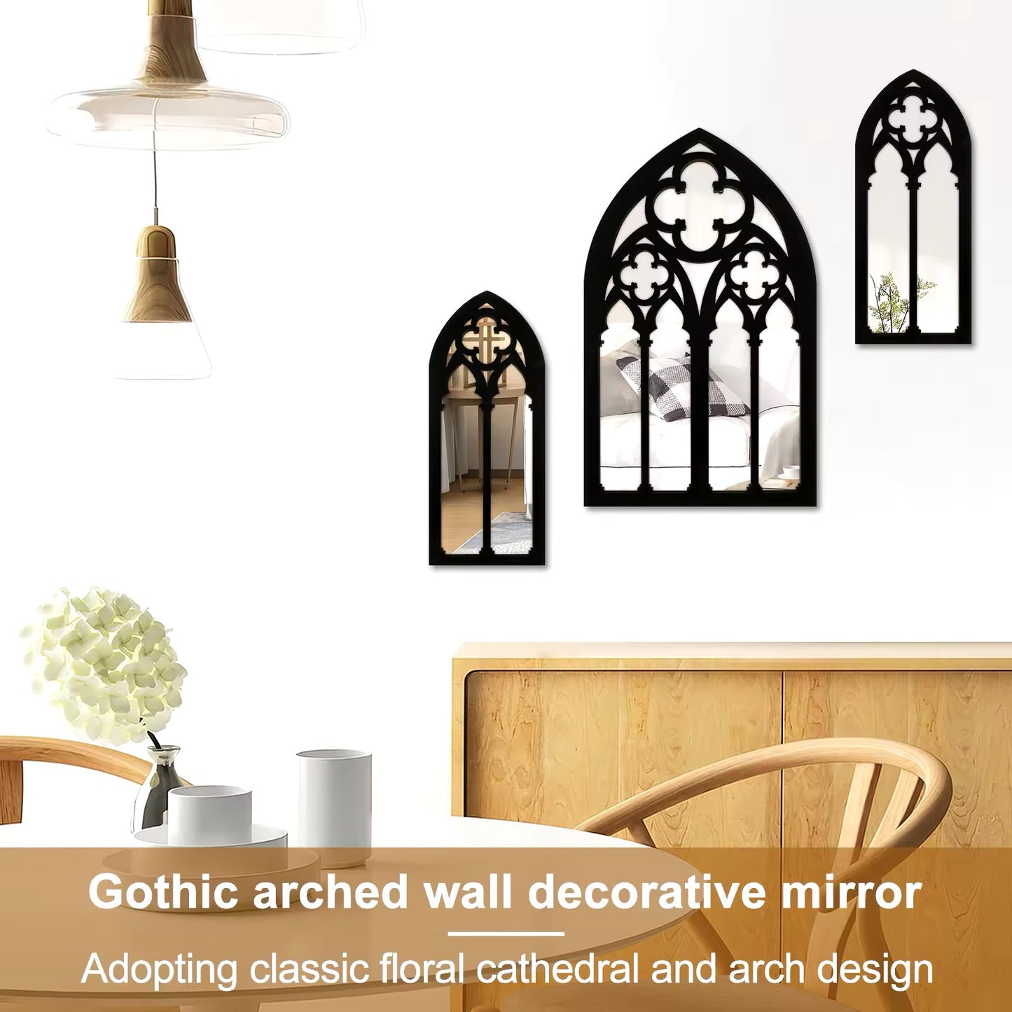 Black Gothic 3 Piece Cathedral Mirror Pack