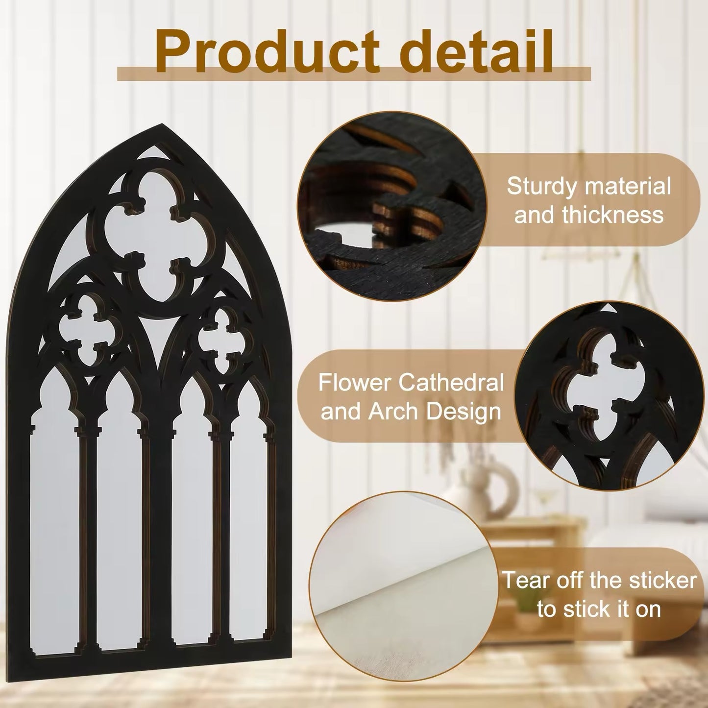 Black Gothic 3 Piece Cathedral Mirror Pack