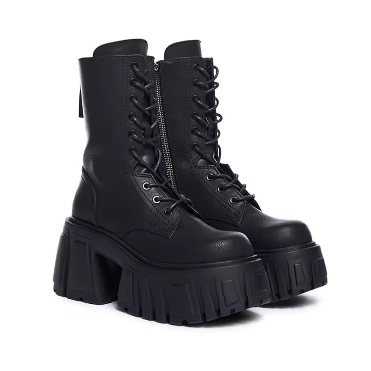 Black Fleece Lined 10cm Platform Combat Boots | Gothic Winter Boots