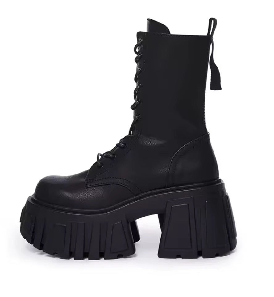 Black Fleece Lined 10cm Platform Combat Boots | Gothic Winter Boots